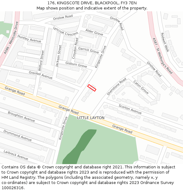 176, KINGSCOTE DRIVE, BLACKPOOL, FY3 7EN: Location map and indicative extent of plot