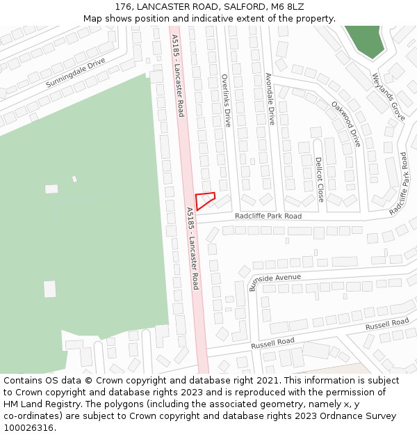 176, LANCASTER ROAD, SALFORD, M6 8LZ: Location map and indicative extent of plot