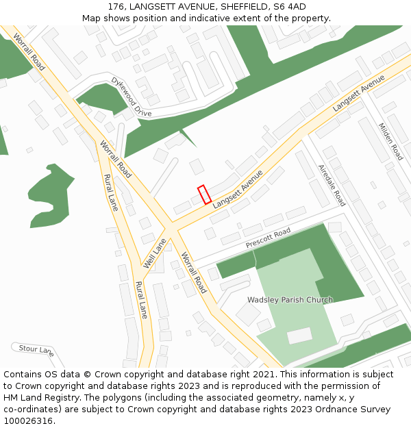 176, LANGSETT AVENUE, SHEFFIELD, S6 4AD: Location map and indicative extent of plot