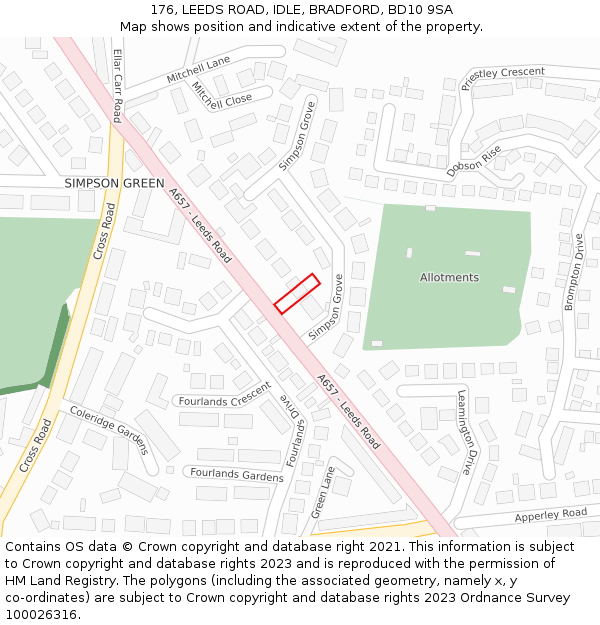 176, LEEDS ROAD, IDLE, BRADFORD, BD10 9SA: Location map and indicative extent of plot