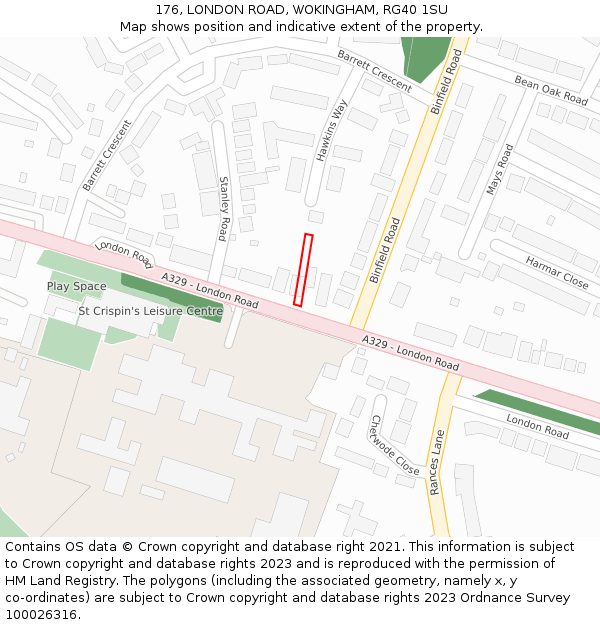 176, LONDON ROAD, WOKINGHAM, RG40 1SU: Location map and indicative extent of plot