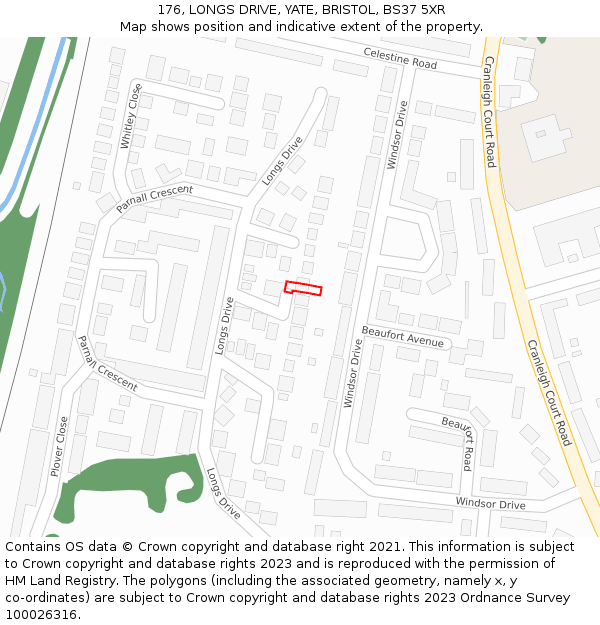 176, LONGS DRIVE, YATE, BRISTOL, BS37 5XR: Location map and indicative extent of plot
