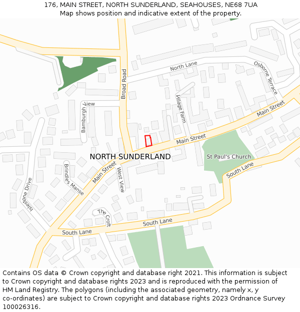 176, MAIN STREET, NORTH SUNDERLAND, SEAHOUSES, NE68 7UA: Location map and indicative extent of plot