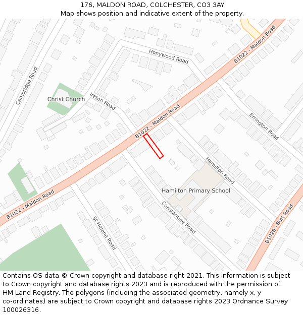 176, MALDON ROAD, COLCHESTER, CO3 3AY: Location map and indicative extent of plot