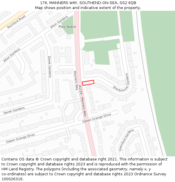 176, MANNERS WAY, SOUTHEND-ON-SEA, SS2 6QB: Location map and indicative extent of plot