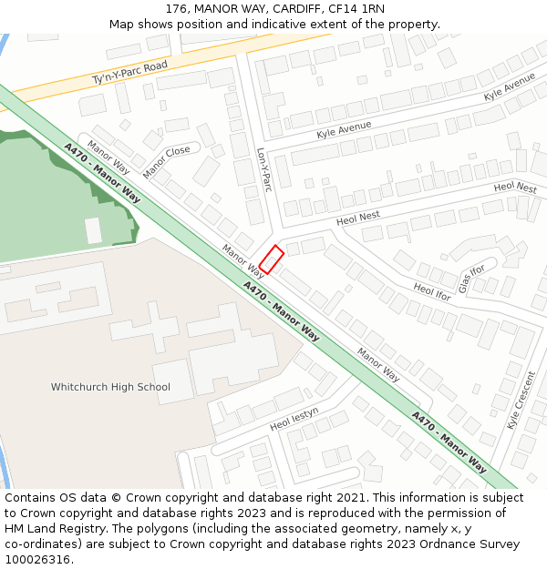 176, MANOR WAY, CARDIFF, CF14 1RN: Location map and indicative extent of plot