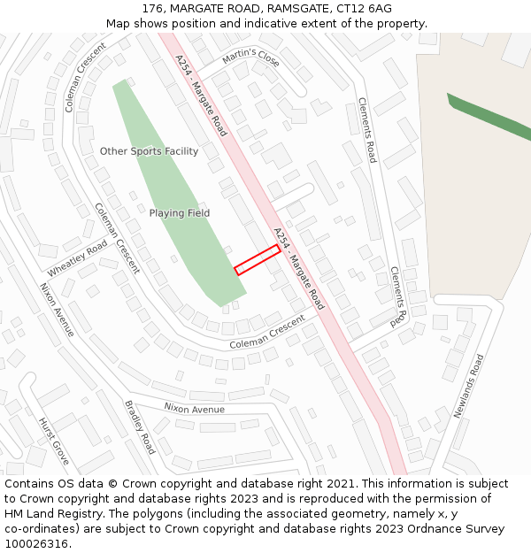 176, MARGATE ROAD, RAMSGATE, CT12 6AG: Location map and indicative extent of plot