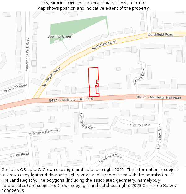 176, MIDDLETON HALL ROAD, BIRMINGHAM, B30 1DP: Location map and indicative extent of plot