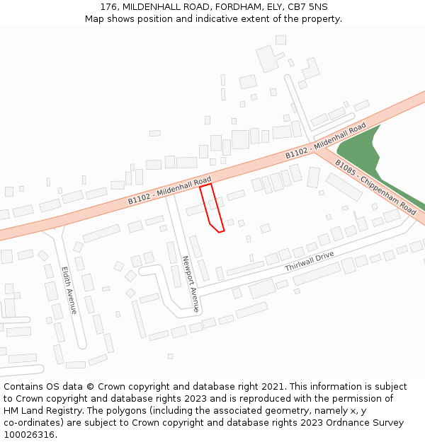 176, MILDENHALL ROAD, FORDHAM, ELY, CB7 5NS: Location map and indicative extent of plot