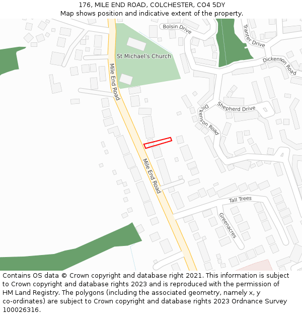 176, MILE END ROAD, COLCHESTER, CO4 5DY: Location map and indicative extent of plot