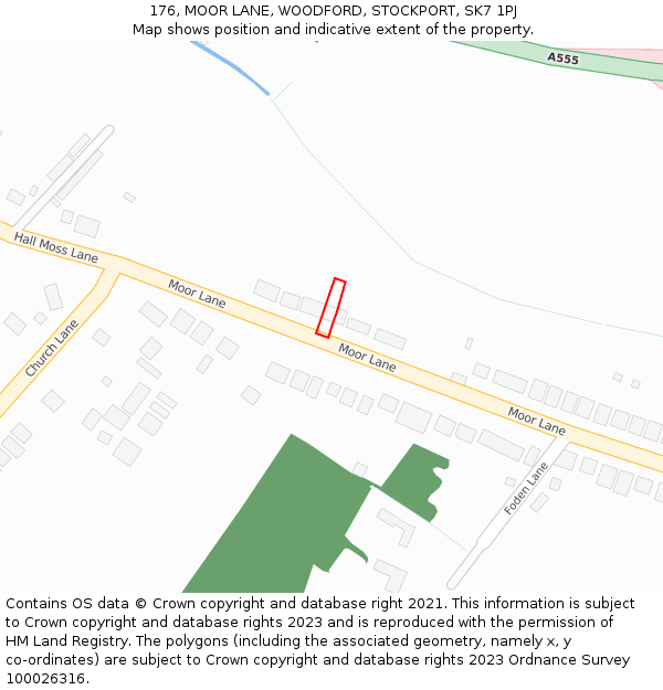 176, MOOR LANE, WOODFORD, STOCKPORT, SK7 1PJ: Location map and indicative extent of plot