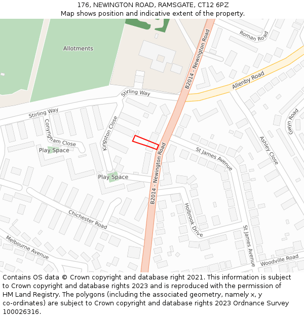 176, NEWINGTON ROAD, RAMSGATE, CT12 6PZ: Location map and indicative extent of plot