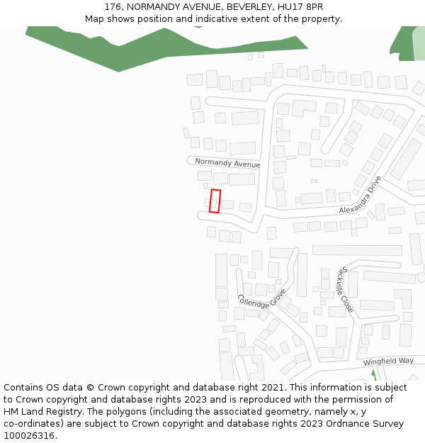 176, NORMANDY AVENUE, BEVERLEY, HU17 8PR: Location map and indicative extent of plot