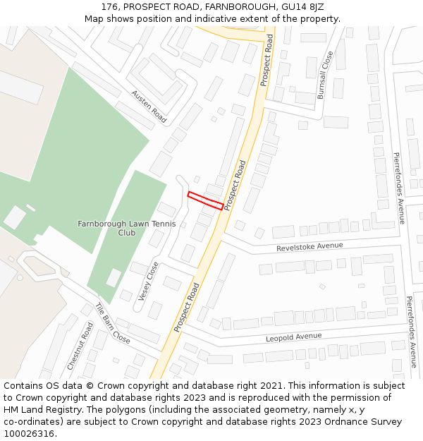 176, PROSPECT ROAD, FARNBOROUGH, GU14 8JZ: Location map and indicative extent of plot