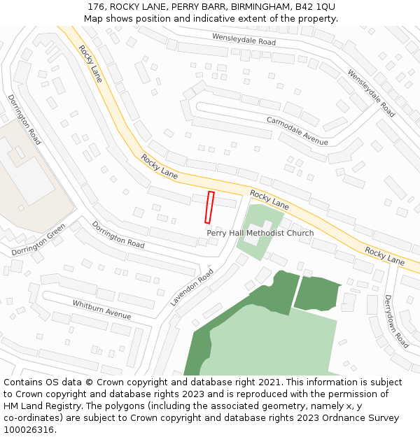 176, ROCKY LANE, PERRY BARR, BIRMINGHAM, B42 1QU: Location map and indicative extent of plot