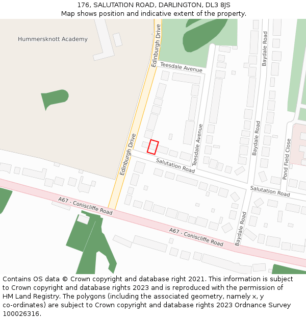 176, SALUTATION ROAD, DARLINGTON, DL3 8JS: Location map and indicative extent of plot