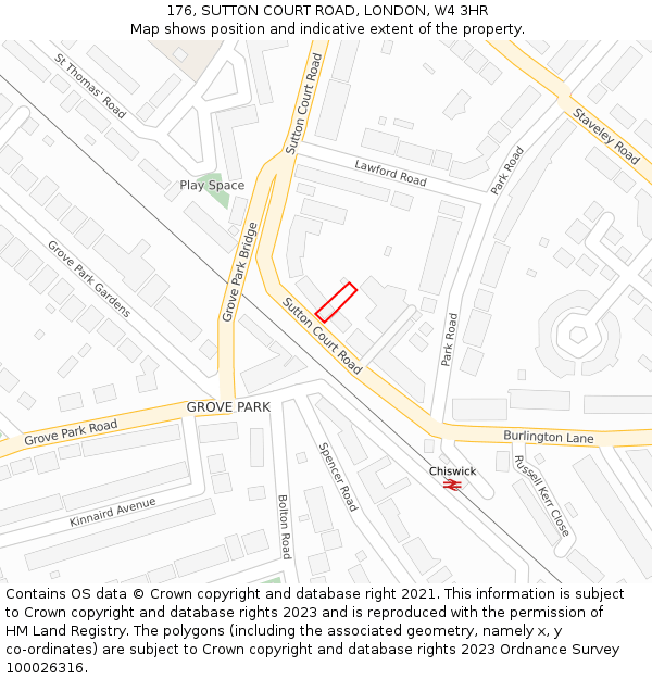 176, SUTTON COURT ROAD, LONDON, W4 3HR: Location map and indicative extent of plot