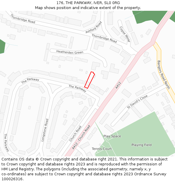 176, THE PARKWAY, IVER, SL0 0RG: Location map and indicative extent of plot