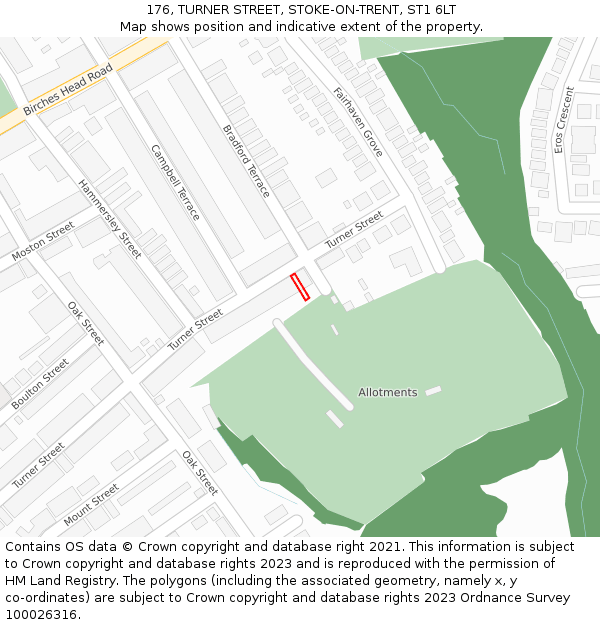 176, TURNER STREET, STOKE-ON-TRENT, ST1 6LT: Location map and indicative extent of plot