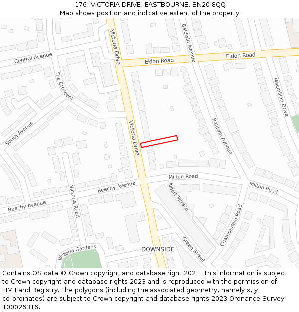 176, VICTORIA DRIVE, EASTBOURNE, BN20 8QQ: Location map and indicative extent of plot