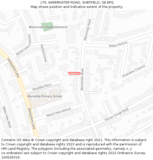 176, WARMINSTER ROAD, SHEFFIELD, S8 8PQ: Location map and indicative extent of plot