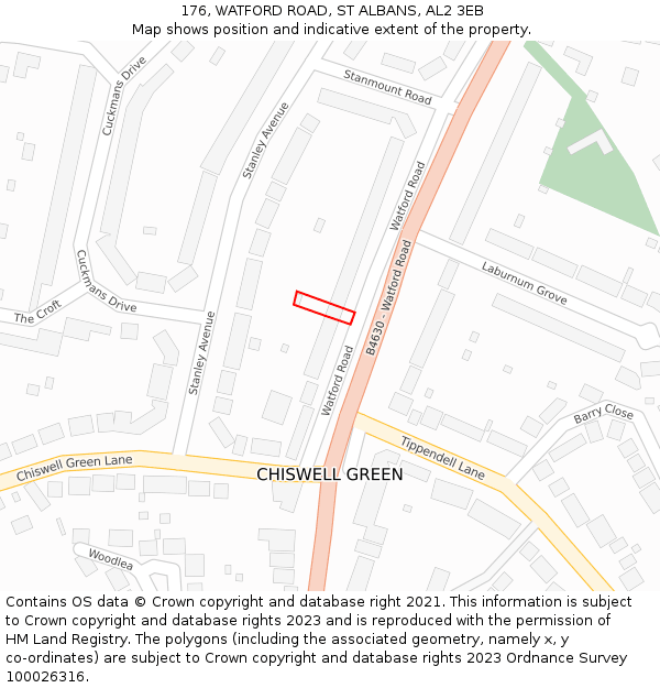 176, WATFORD ROAD, ST ALBANS, AL2 3EB: Location map and indicative extent of plot