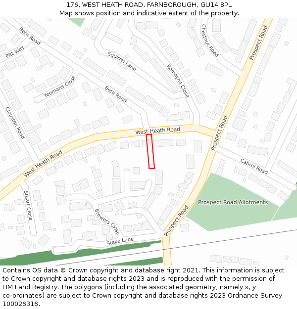 176, WEST HEATH ROAD, FARNBOROUGH, GU14 8PL: Location map and indicative extent of plot