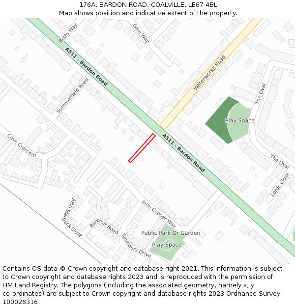 176A, BARDON ROAD, COALVILLE, LE67 4BL: Location map and indicative extent of plot
