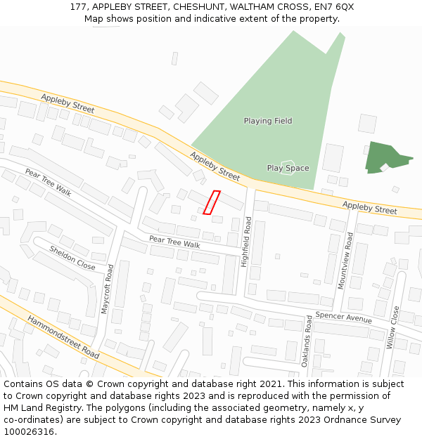 177, APPLEBY STREET, CHESHUNT, WALTHAM CROSS, EN7 6QX: Location map and indicative extent of plot