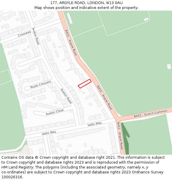 177, ARGYLE ROAD, LONDON, W13 0AU: Location map and indicative extent of plot