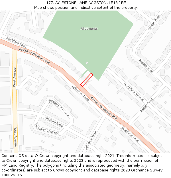 177, AYLESTONE LANE, WIGSTON, LE18 1BE: Location map and indicative extent of plot