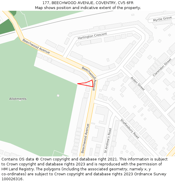 177, BEECHWOOD AVENUE, COVENTRY, CV5 6FR: Location map and indicative extent of plot
