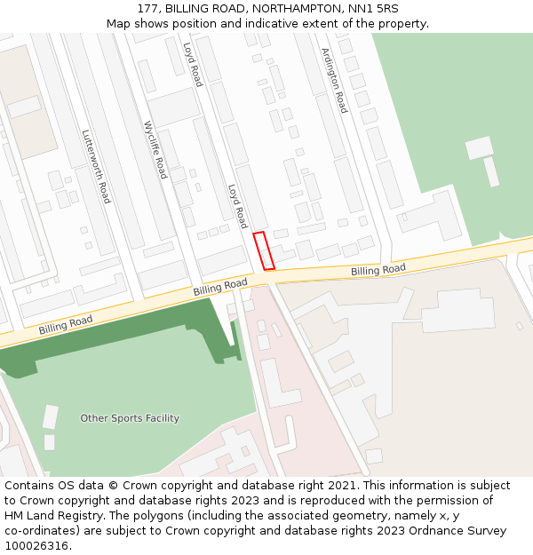 177, BILLING ROAD, NORTHAMPTON, NN1 5RS: Location map and indicative extent of plot