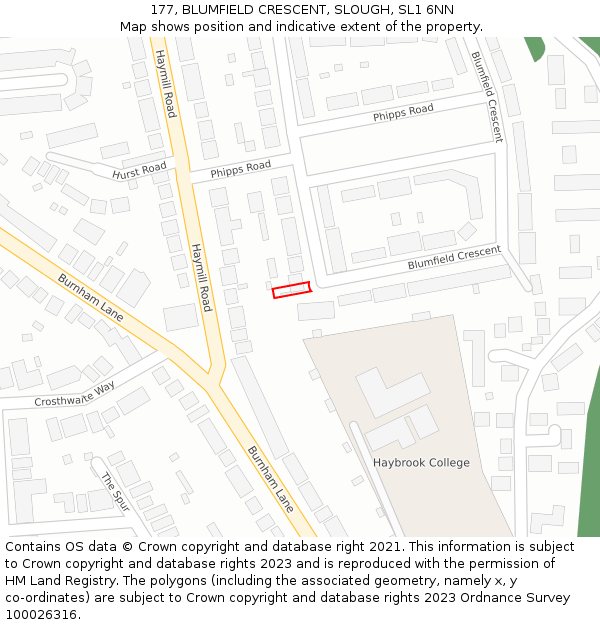 177, BLUMFIELD CRESCENT, SLOUGH, SL1 6NN: Location map and indicative extent of plot