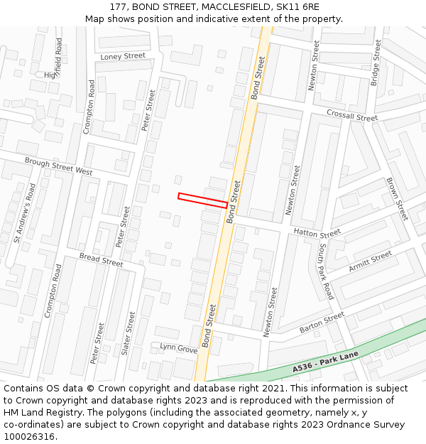 177, BOND STREET, MACCLESFIELD, SK11 6RE: Location map and indicative extent of plot