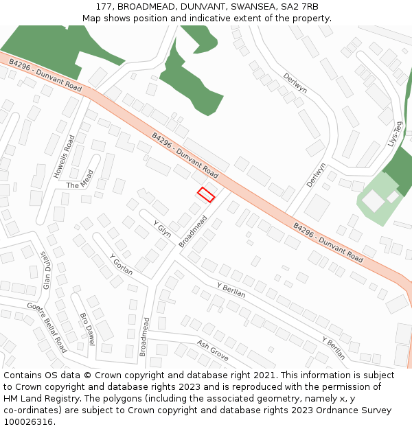 177, BROADMEAD, DUNVANT, SWANSEA, SA2 7RB: Location map and indicative extent of plot