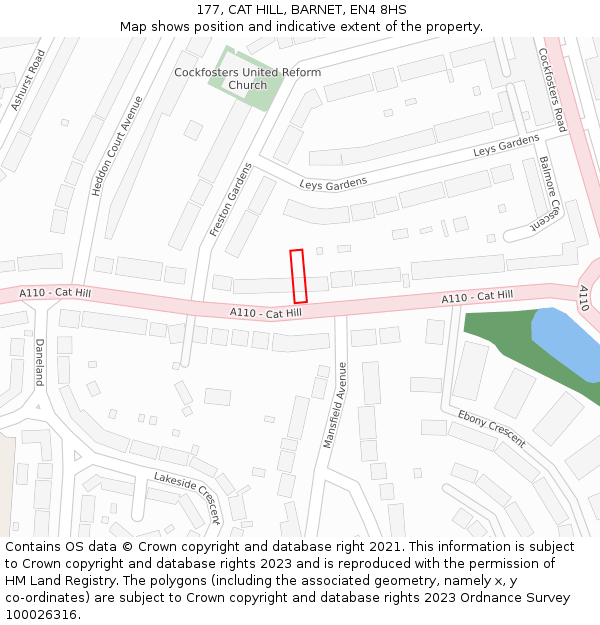 177, CAT HILL, BARNET, EN4 8HS: Location map and indicative extent of plot