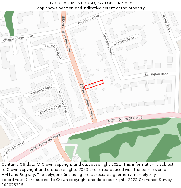 177, CLAREMONT ROAD, SALFORD, M6 8PA: Location map and indicative extent of plot