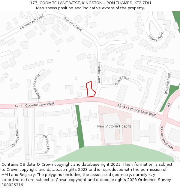 177, COOMBE LANE WEST, KINGSTON UPON THAMES, KT2 7DH: Location map and indicative extent of plot