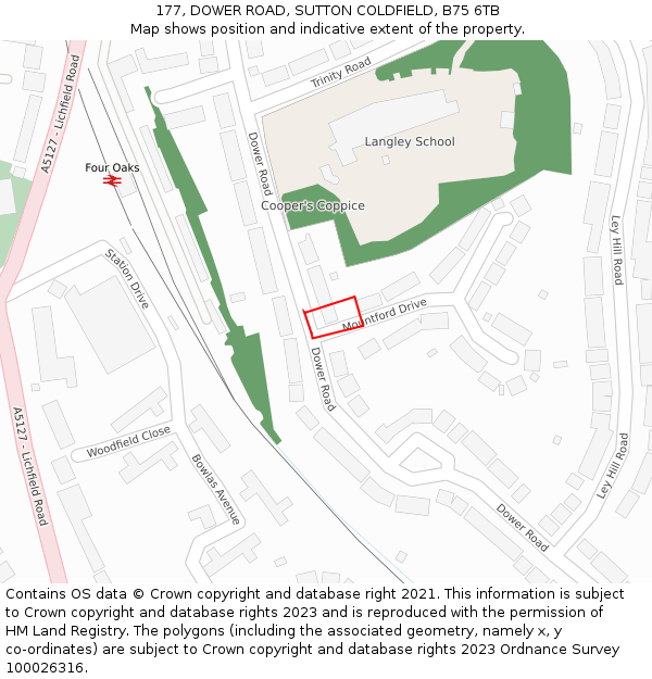 177, DOWER ROAD, SUTTON COLDFIELD, B75 6TB: Location map and indicative extent of plot