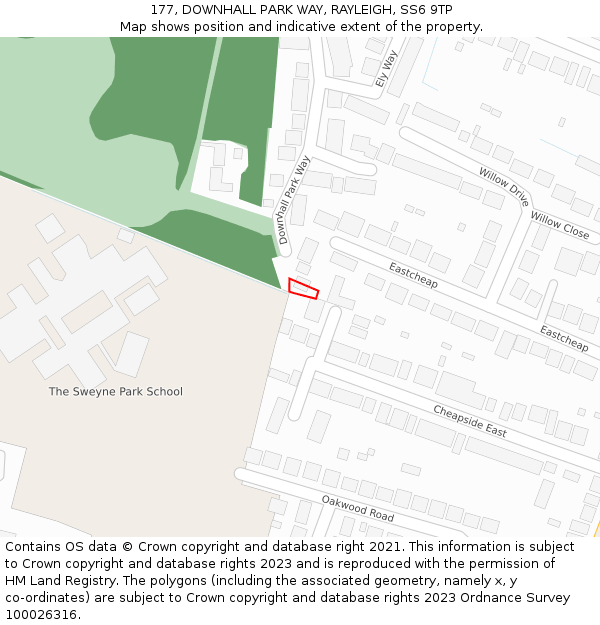 177, DOWNHALL PARK WAY, RAYLEIGH, SS6 9TP: Location map and indicative extent of plot