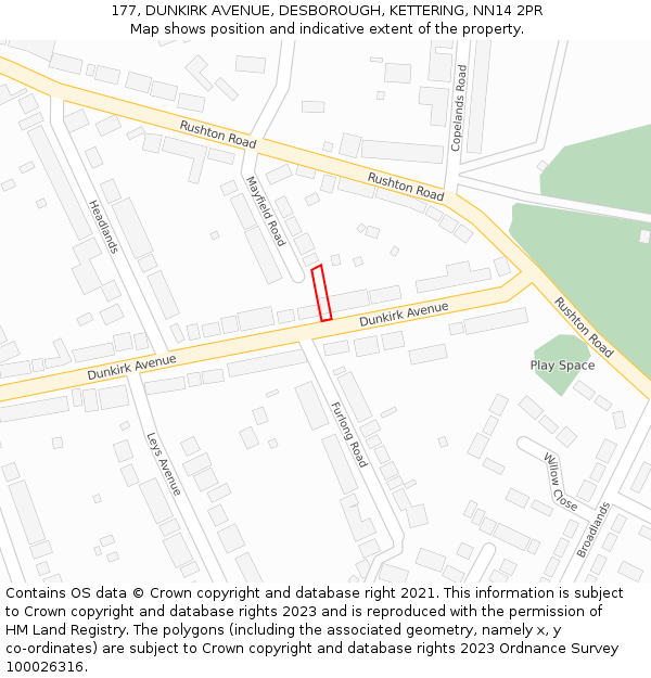 177, DUNKIRK AVENUE, DESBOROUGH, KETTERING, NN14 2PR: Location map and indicative extent of plot