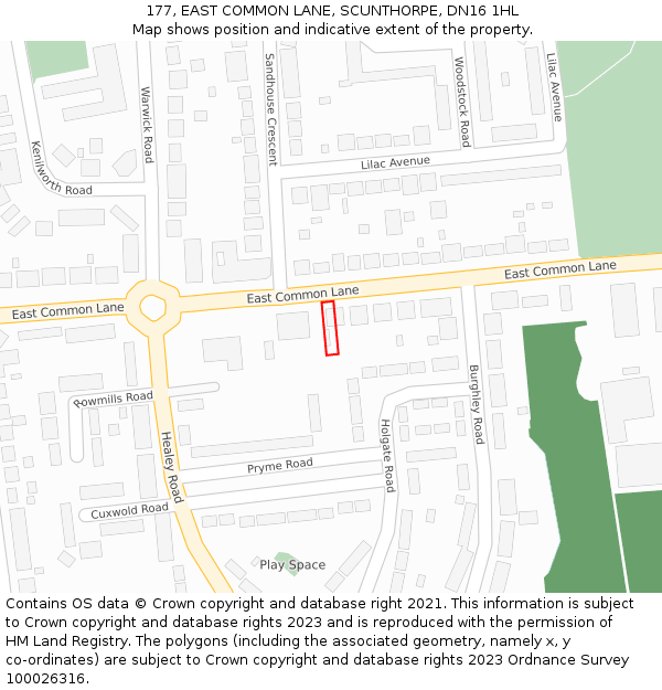 177, EAST COMMON LANE, SCUNTHORPE, DN16 1HL: Location map and indicative extent of plot