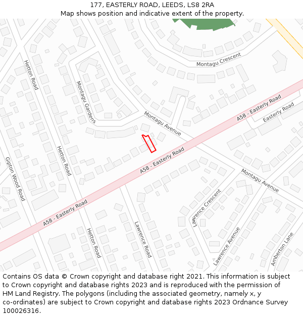 177, EASTERLY ROAD, LEEDS, LS8 2RA: Location map and indicative extent of plot