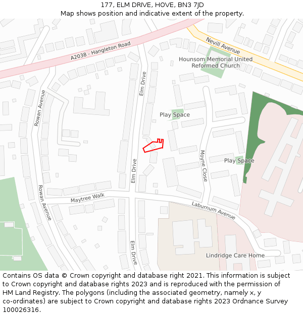 177, ELM DRIVE, HOVE, BN3 7JD: Location map and indicative extent of plot