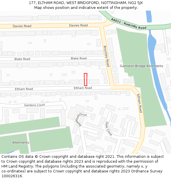 177, ELTHAM ROAD, WEST BRIDGFORD, NOTTINGHAM, NG2 5JX: Location map and indicative extent of plot