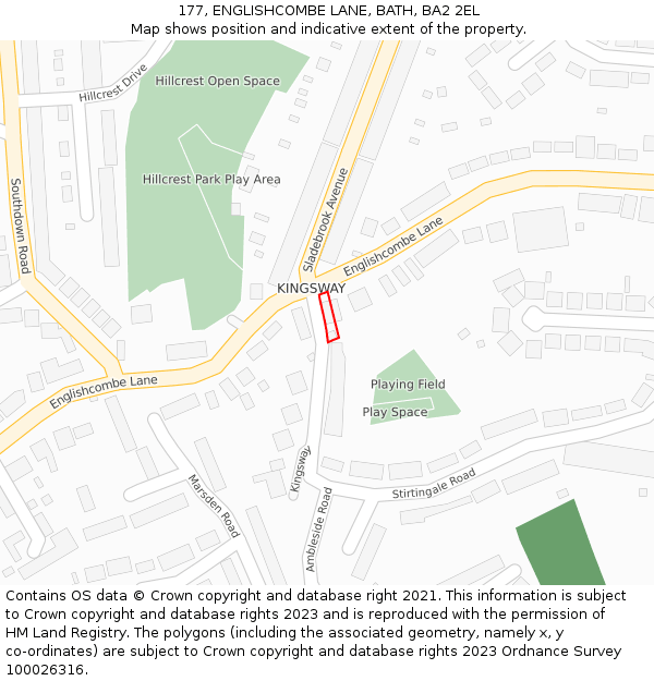 177, ENGLISHCOMBE LANE, BATH, BA2 2EL: Location map and indicative extent of plot