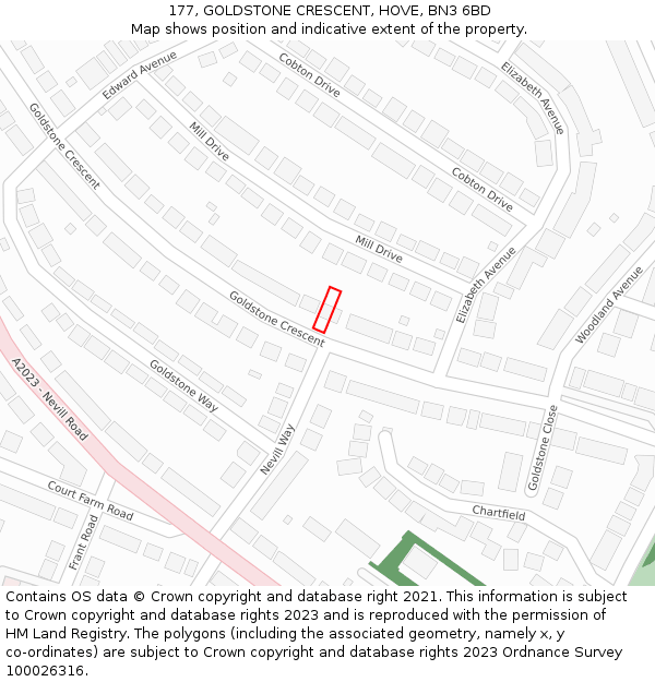 177, GOLDSTONE CRESCENT, HOVE, BN3 6BD: Location map and indicative extent of plot