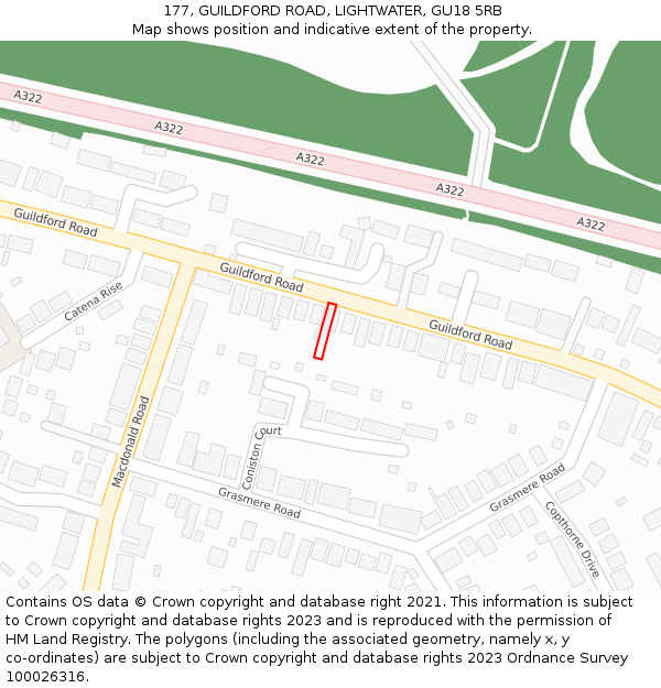 177, GUILDFORD ROAD, LIGHTWATER, GU18 5RB: Location map and indicative extent of plot