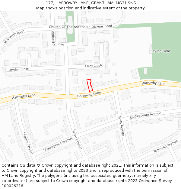 177, HARROWBY LANE, GRANTHAM, NG31 9NS: Location map and indicative extent of plot